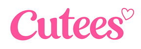 The pink stylized text 'Cutees' with a small outlined heart at the upper right, centered on a plain white background.